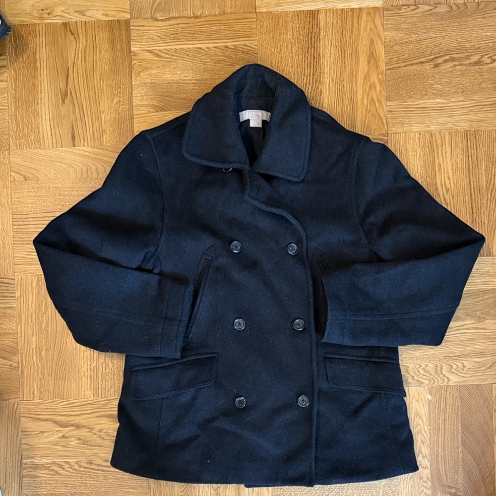 Classic Vintage J.Crew Black Wool Blend Peacoat